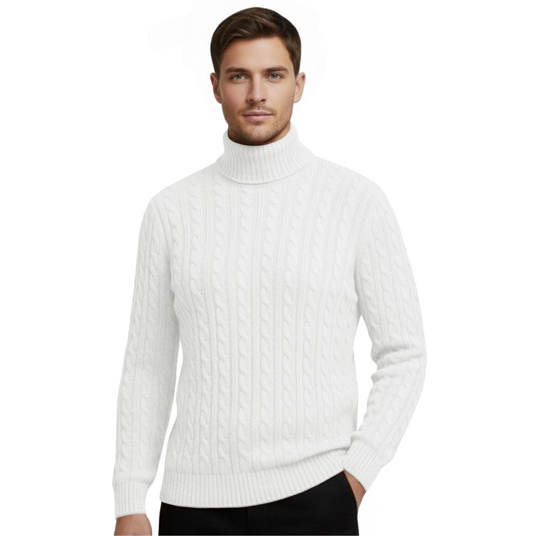 Hamishkane Mens High Polo Roll Neck Jumper, Cable Knitted Long Sleeve Turtle Neck Sweaters, Casual Pullover Winter Jumpers for Men UK White