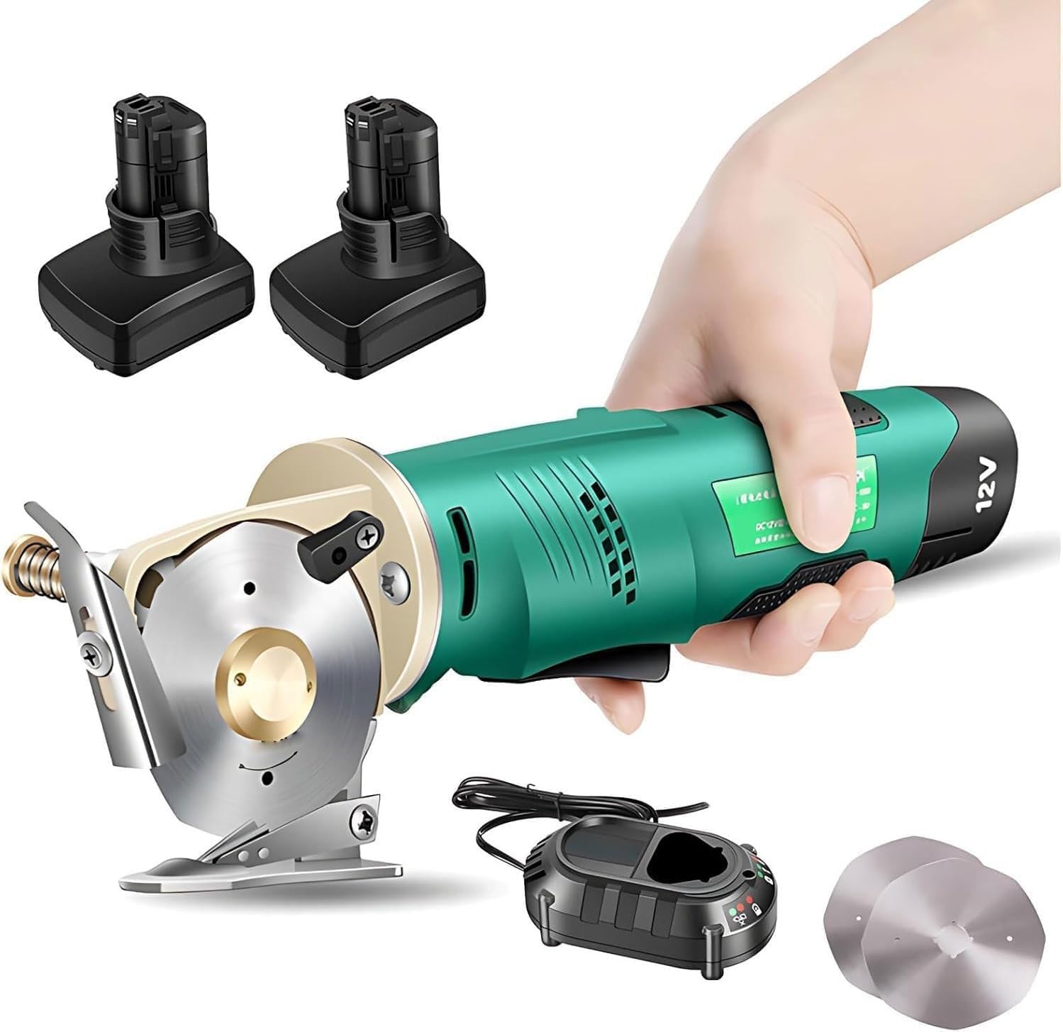 GYKOZY Electric Rotary Fabric Cutters - Cordless Scissors with Lithium Battery, Automatic Sharpening, Cuts Various Materials Up to 3.3cm Thick (90mm)