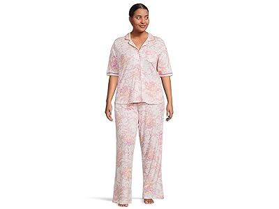 Karen Neuburger Plus Size Romantic Fields Elbow Sleeve Pajama Set with Lace Women