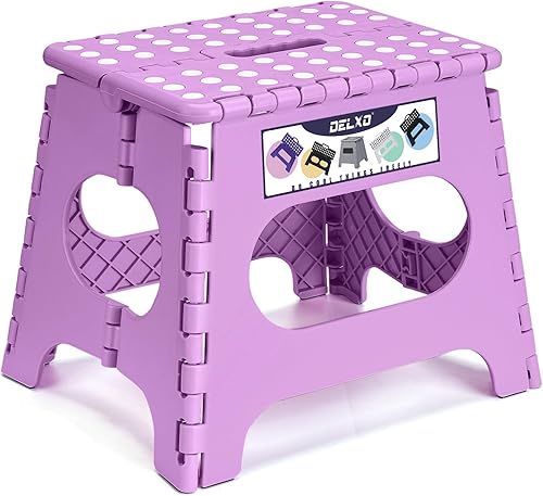 Miniatura 41 de Delxo Taburete plegable de 13 pulgadas de altura, taburete plegable resistente para adultos y niños, taburete pequeño plegable para cocina, 1 gris