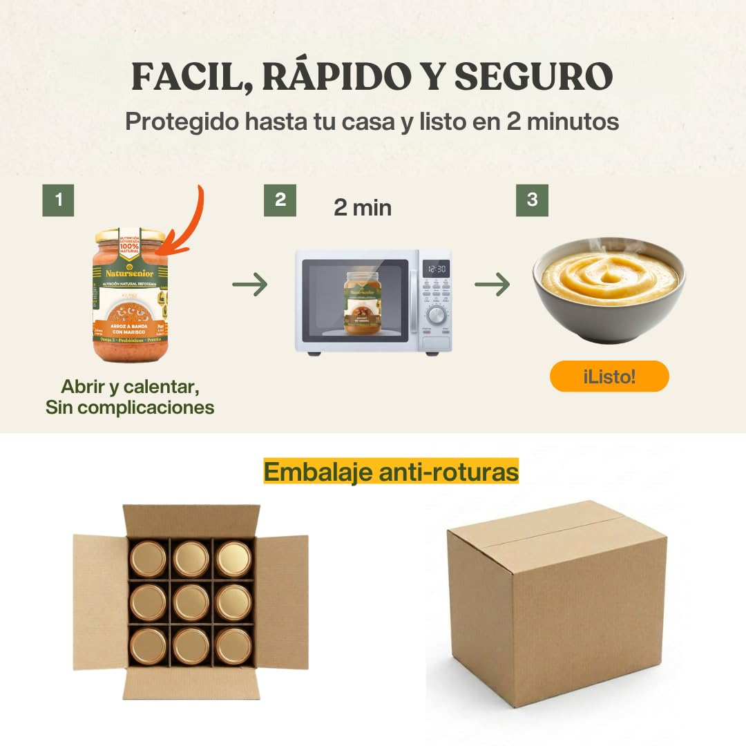 Natursenior - Comida Triturada para Personas Mayores - Pack Puré de Arroz a Banda con Marisco - 100% Natural, Omega 3, Fibra, Proteína - 6 uds x 340g
