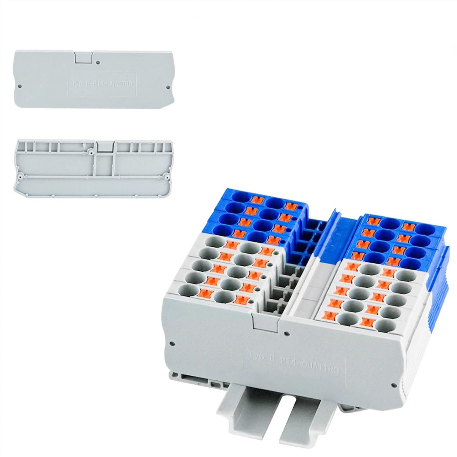D-PT4-QUATTRO 100 Stück Endabdeckkappen for PT4-QUATTRO DIN-Schienen-Anschlussblöcke, Platte 76,7 x 26,2 x 2,2 mm