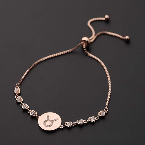 Miniatura 2 de ENSIANTH Pulsera ajustable con signo del zodiaco de oro rosa, regalo de cumpleaños para mujer
