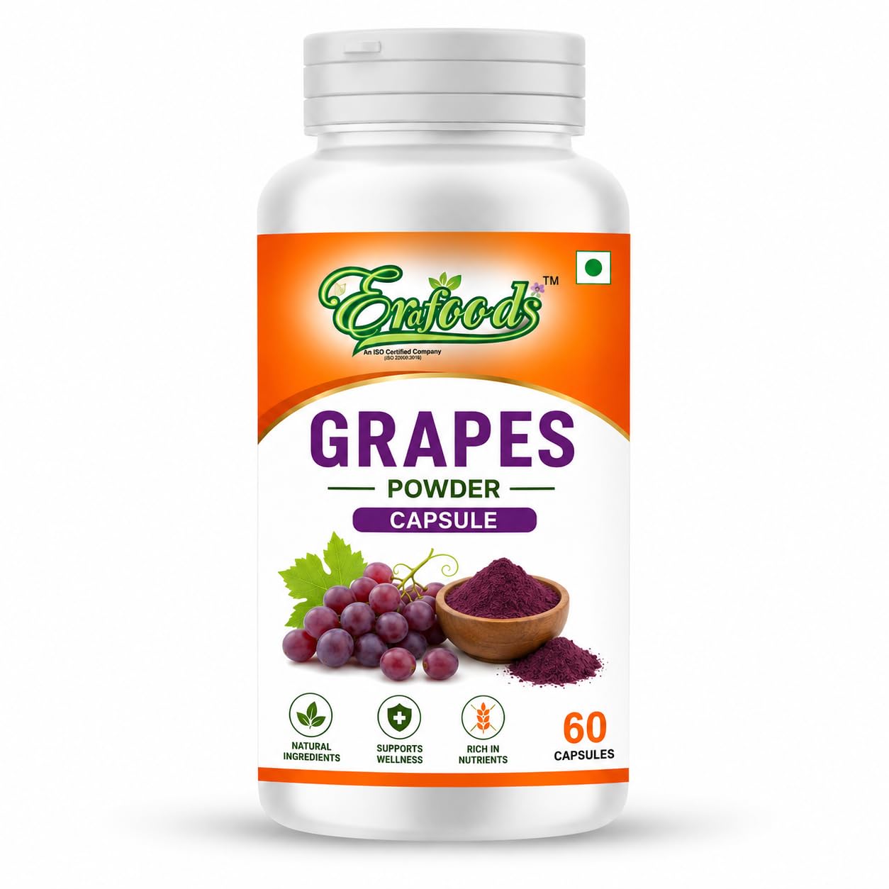 Erfoods Grapes Powder Capsule, 60 Capsules | Natural Ingredients, Supports Wellness, Rich in Nutrients, ISO Certified, Fruit-Based Supplement-image-22