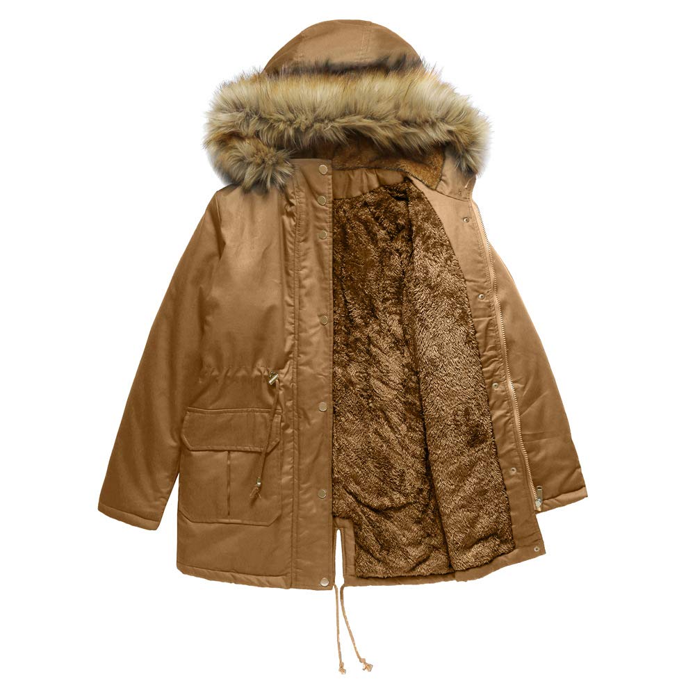 fierre shann Women's Long Velvet Cotton Coat | Winter Hooded Jacket with Fur Collar | Warm Solid Color Commuter Style (MST35)-picture-30