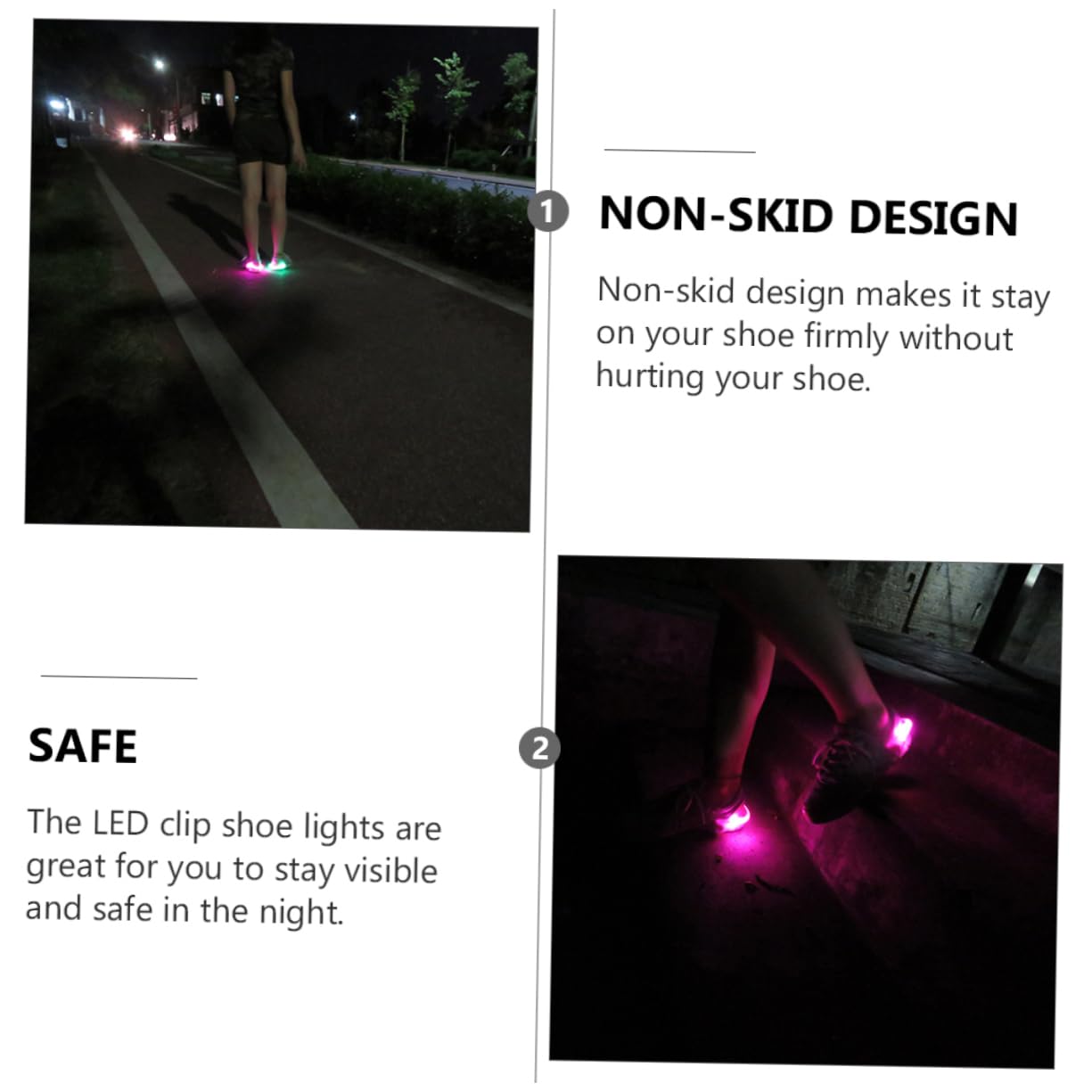 EXAOMBLE 2pcs Led Shoe Clip Lights for Night Running Biking Walking Flash Gear Lamps for Runners -Skid Grip Lighting Modes