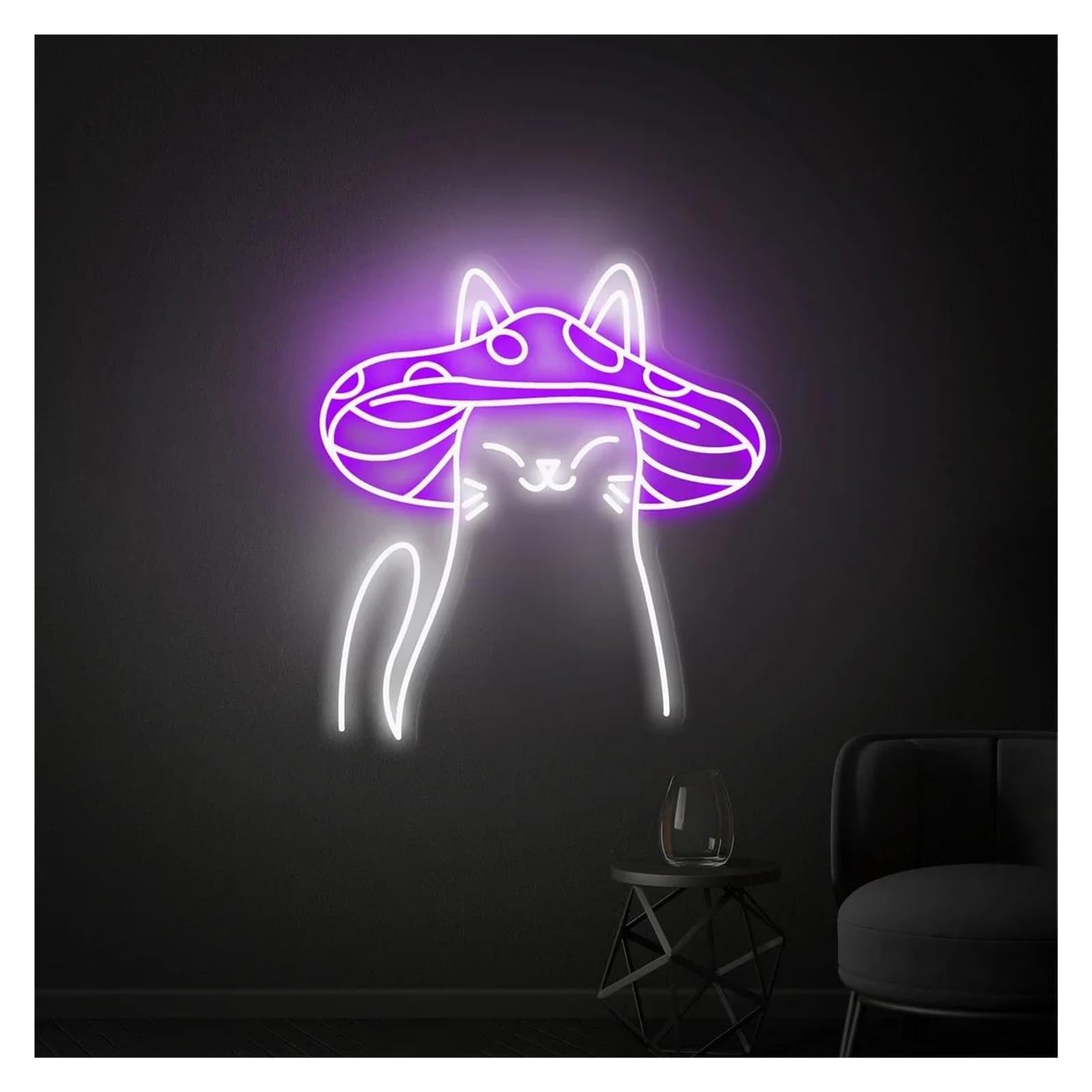 LEMST Signs Lamp Mushroom Neon Sign USB Powered Adjustable Brightness Mushroom Cat Neon Lights for Home Wall Decor 28cmx38cm(F)