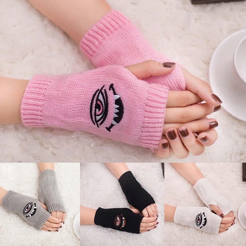 Dsgzkk for Warm Mitten Embroidery Fingerless Gloves with Thumb Hole Driving Arm Covers Stretchy Soft Half Finger Glove