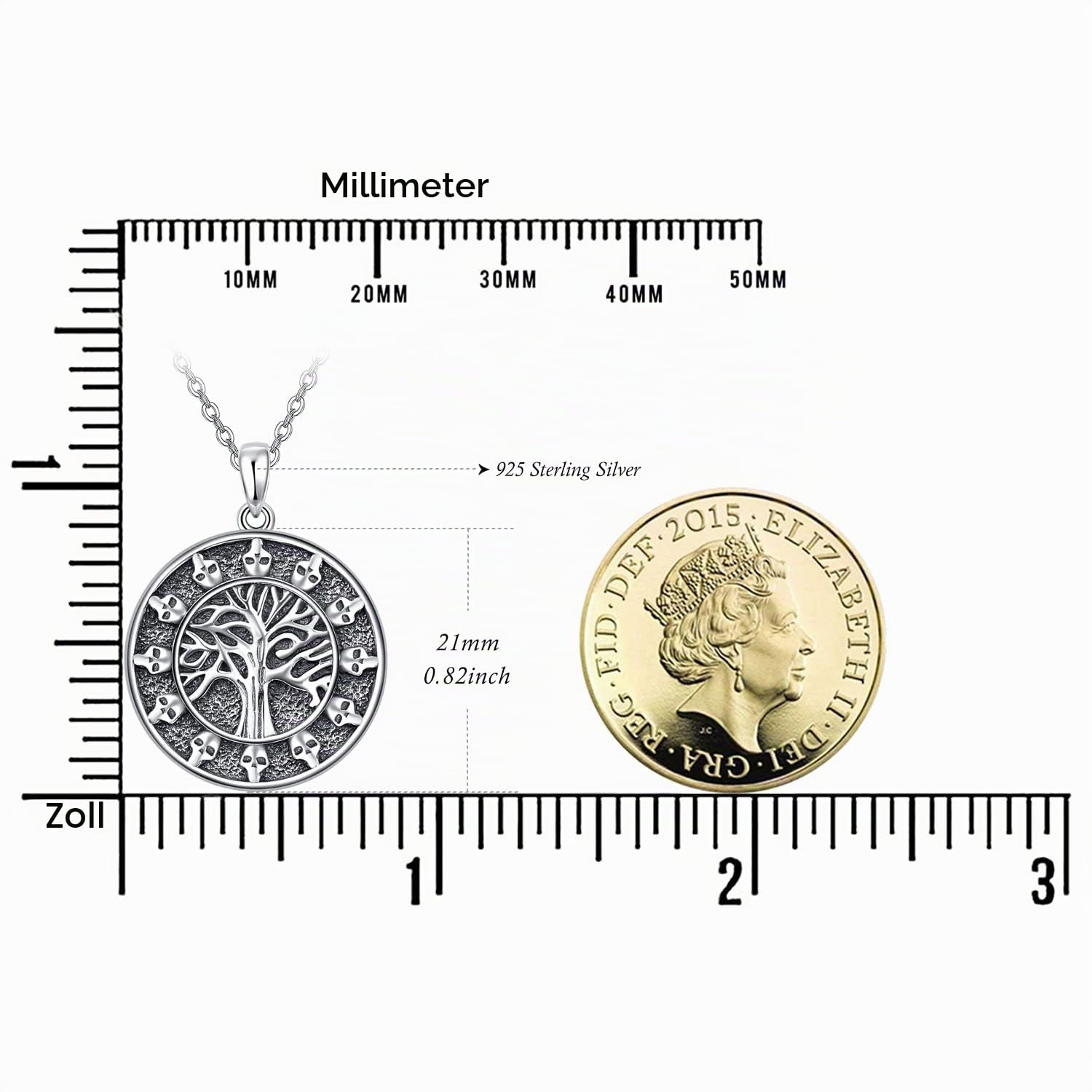 TANGPOET Wikinger Halskette für Herren 925 Sterling Silber Vintage Schwarz Anhänger Viking Necklace Halloween Gotik Schmuck Geschenke für Männer Frauen Familie Freunde