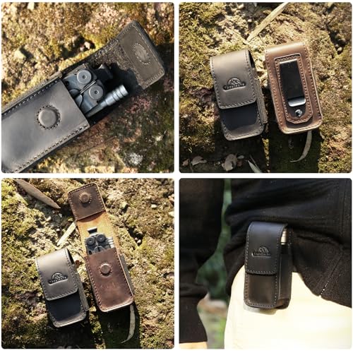 Image of Topstache Leather Multitool Sheath with Belt Clip - EDC Multi Tool Holster for Folding Tool - Leather EDC Holster Pouch Belt Organizer - Magnetic Closure Multitool Case Sheath, M,Black