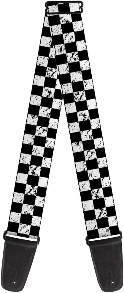 Buckle-Down Guitar Strap Checker Weathered2 Black White 2 Inches Wide