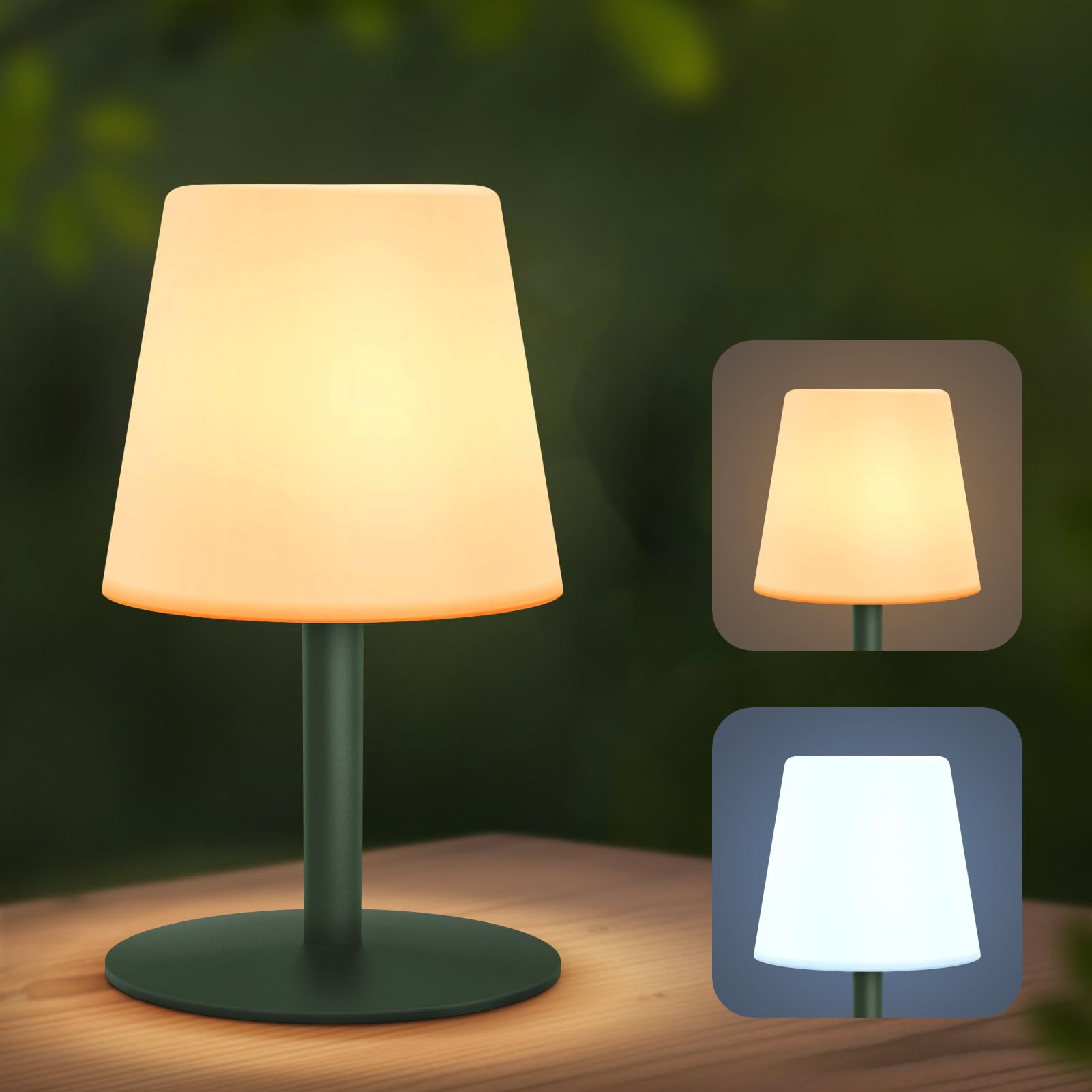 Lampe Exterieur Rechargeable 3000K ＆ 7500K 2 Luminosité Chargement USB Lampe de Table Sans Fil Lampe de Table LED IP44 Pour Terrasse Table de Repas Balcon Jardin (Gris vert)