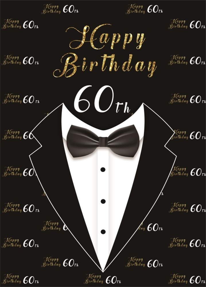 Amazon Com Aofoto 6x8ft Happy 60th Birthday Backdrop For Men Bow Tie Tuxedo Black Background For Photography Grandfather Father Sixty ay Bash 60 Year Old Party Cebelration Wallpaper Photo Studio Props Vinyl