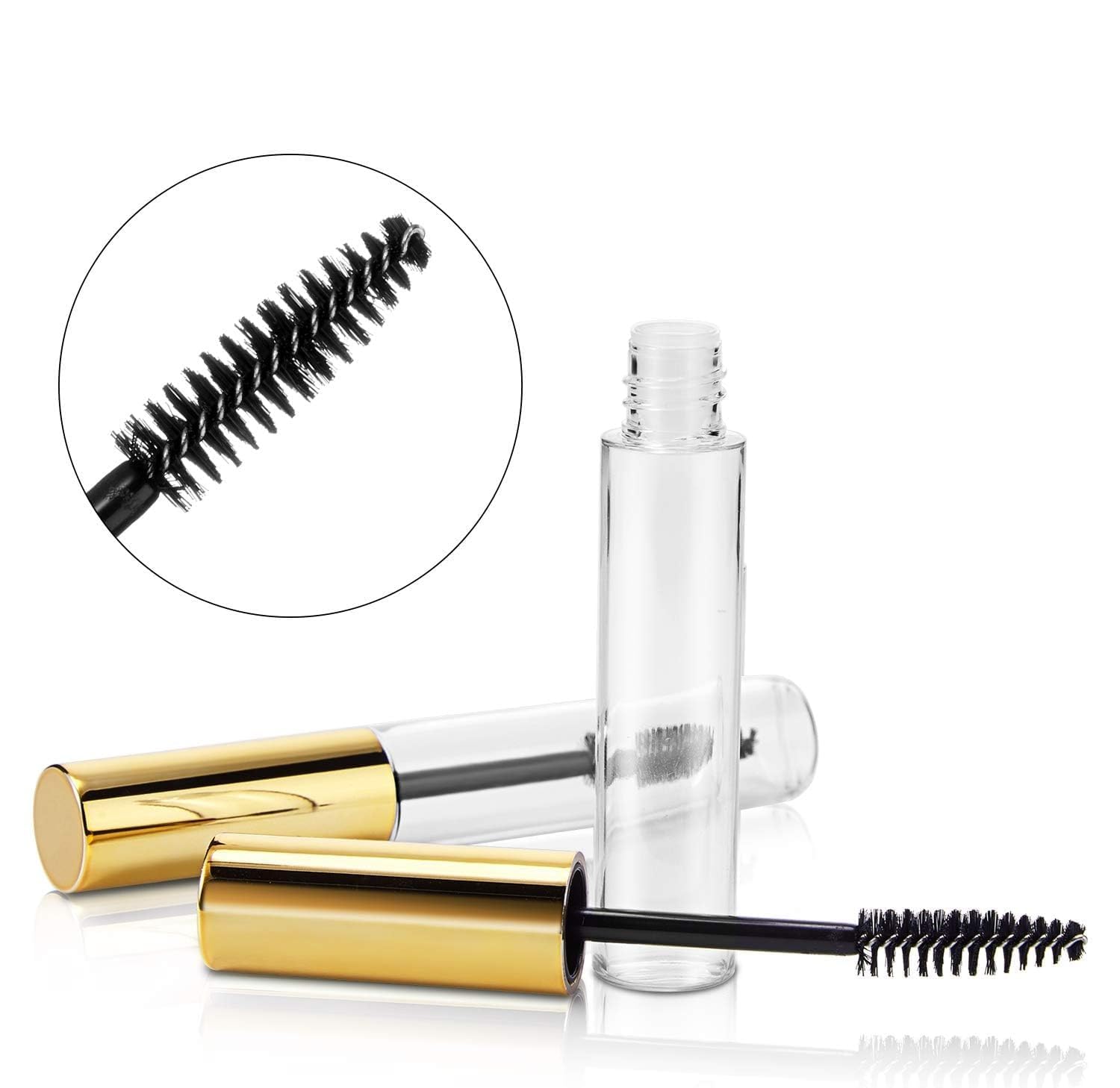 RAJry 2 Pcs 10ml Empty Mascara Tubes Wand Portable Cream Container Bottle Ideal Kit for DIY Cosmetics Castor Oil Travel with 2 Rubber Inserts with 1 Pcs Funnel (Gold) 3