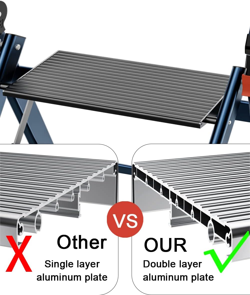 Ladder Pro 3 Step Ladder with Handrails, Aluminum Heavy Duty Ladder, Wide Step & Anti-Slip Feet, Lightweight Portable, Folding Storage Ladders for Home Family Indoor RV Kitchen