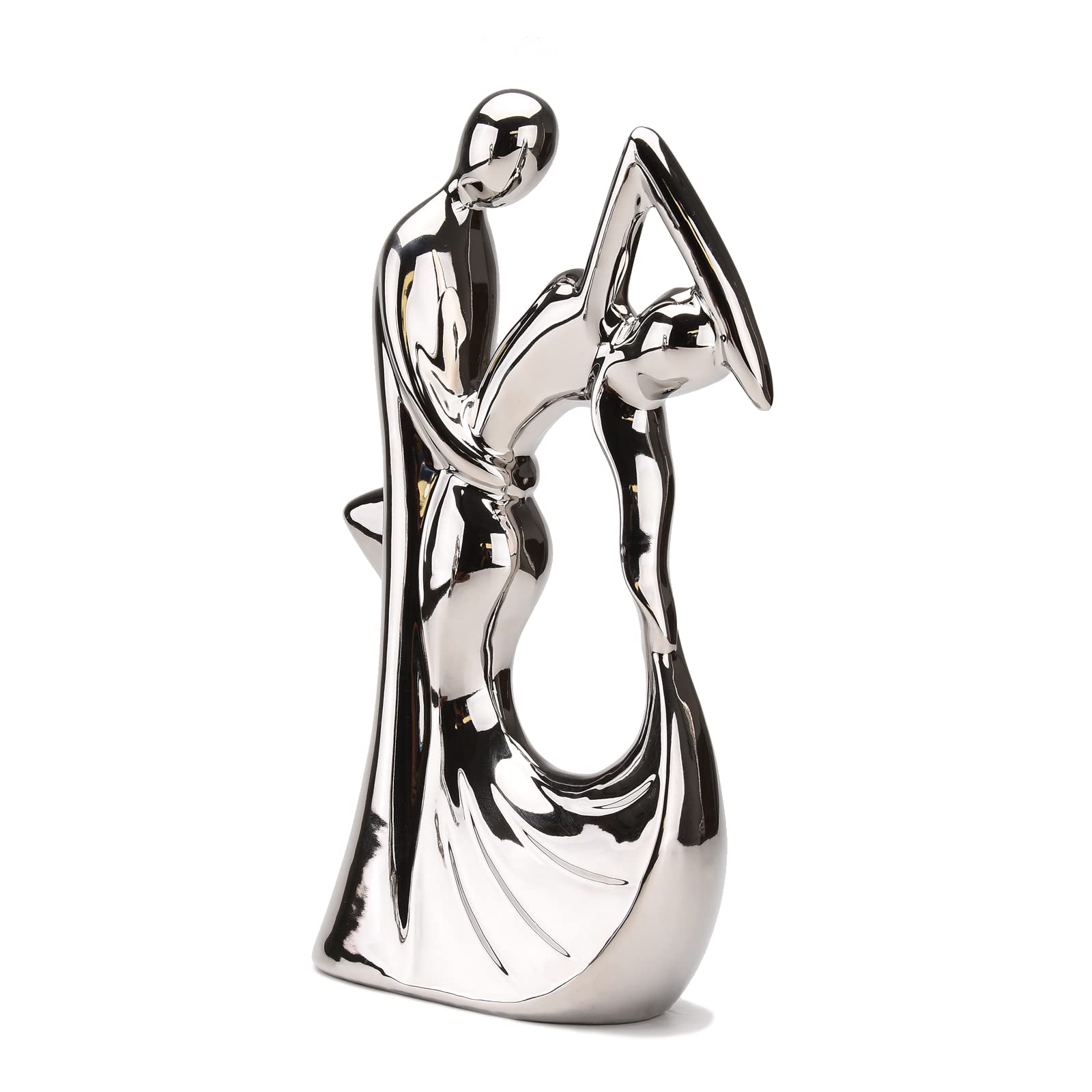 BRABUD Ceramic Romantic Couple Dancing Sculpture Abstract Statue Eelectroplating Sliver Smooth Finish Home Desk Decoration Wedding Gift Collectible Figurine 11in(H) TQGJBS347 - Image 4