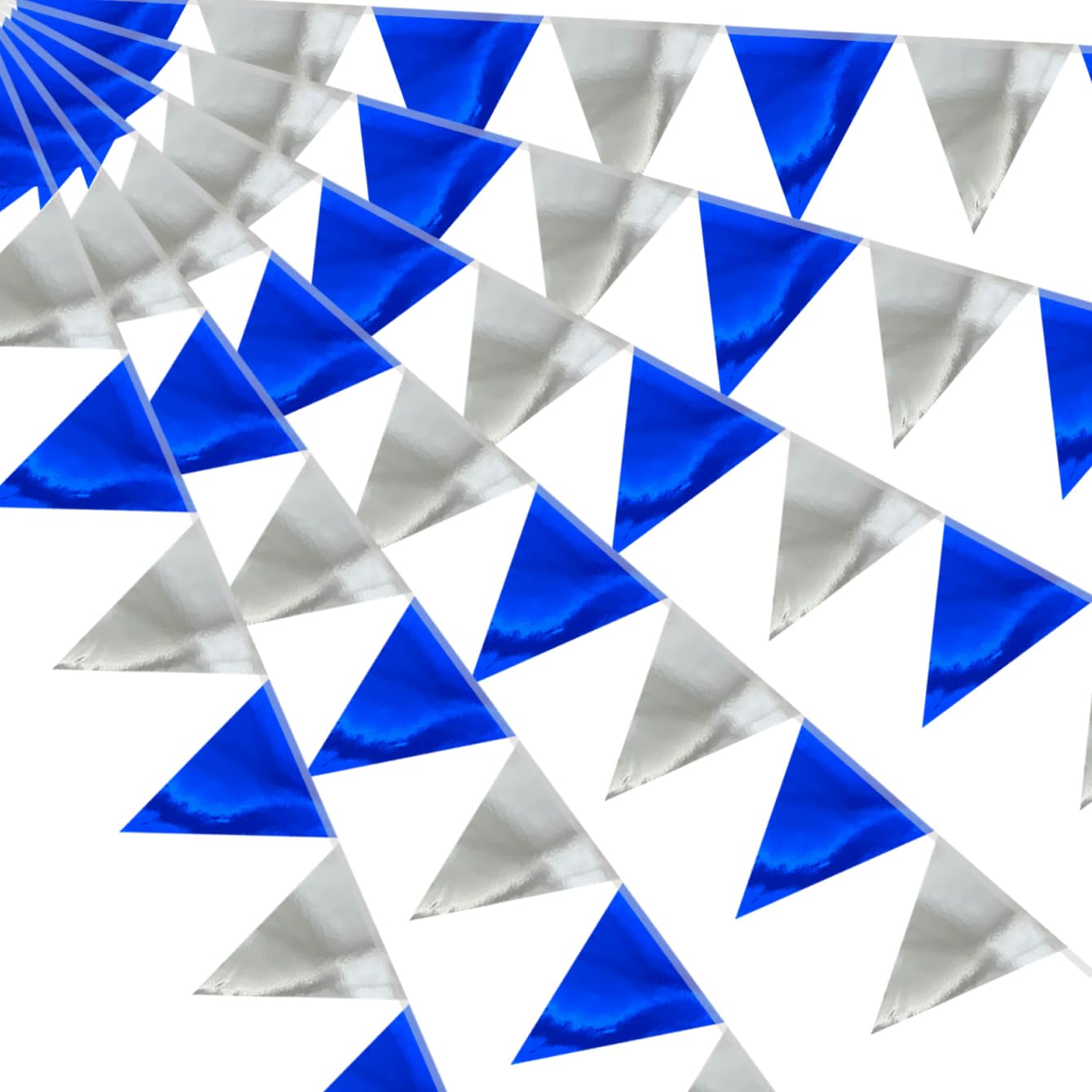 64ft Navy Blue Silver Triangle Pennant Banner Flag Metallic Paper Bunting Garland for Hanging Backdrop Birthday Party Decorations Graduation Nautical Ahoy Achor Bridal Airplane Marine Party Supplies
