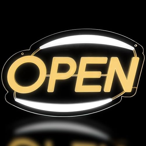 Letreros LED de neón abiertos para negocios, alimentados por USB de 16 x 10 pulgadas con brillo ajustable, luz abierta brillante para exhibición de