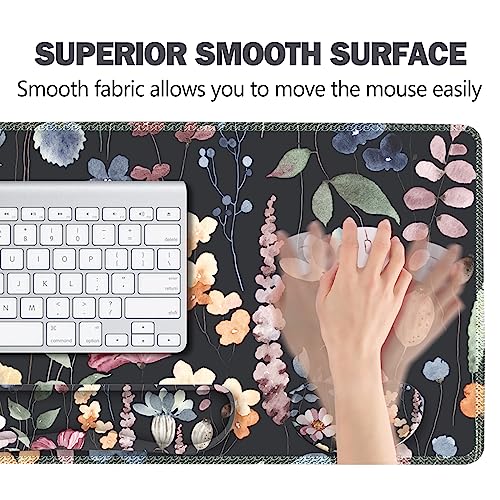 Image of ARTSO Gaming Mouse Pad Wrist Support Set, XXL Large Desk Mat Mousepad + Keyboard Wrist Support+ Mouse Wrist Rest+Coaster 4in1 Ergonomic, Memory Foam, Stitched Edge for Home Office -Flowers Plants