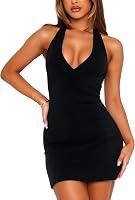 OZICERD Women's Backless V-Neck Halter Bodycon Mini Dress - Sexy Club, Cocktail Party & Summer Night Out Dress