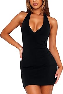 OZICERD Bodycon Halter Mini Dresses for Women Going Out Club Dress Backless V Neck Summer Short Dress Cocktail Party Dresses