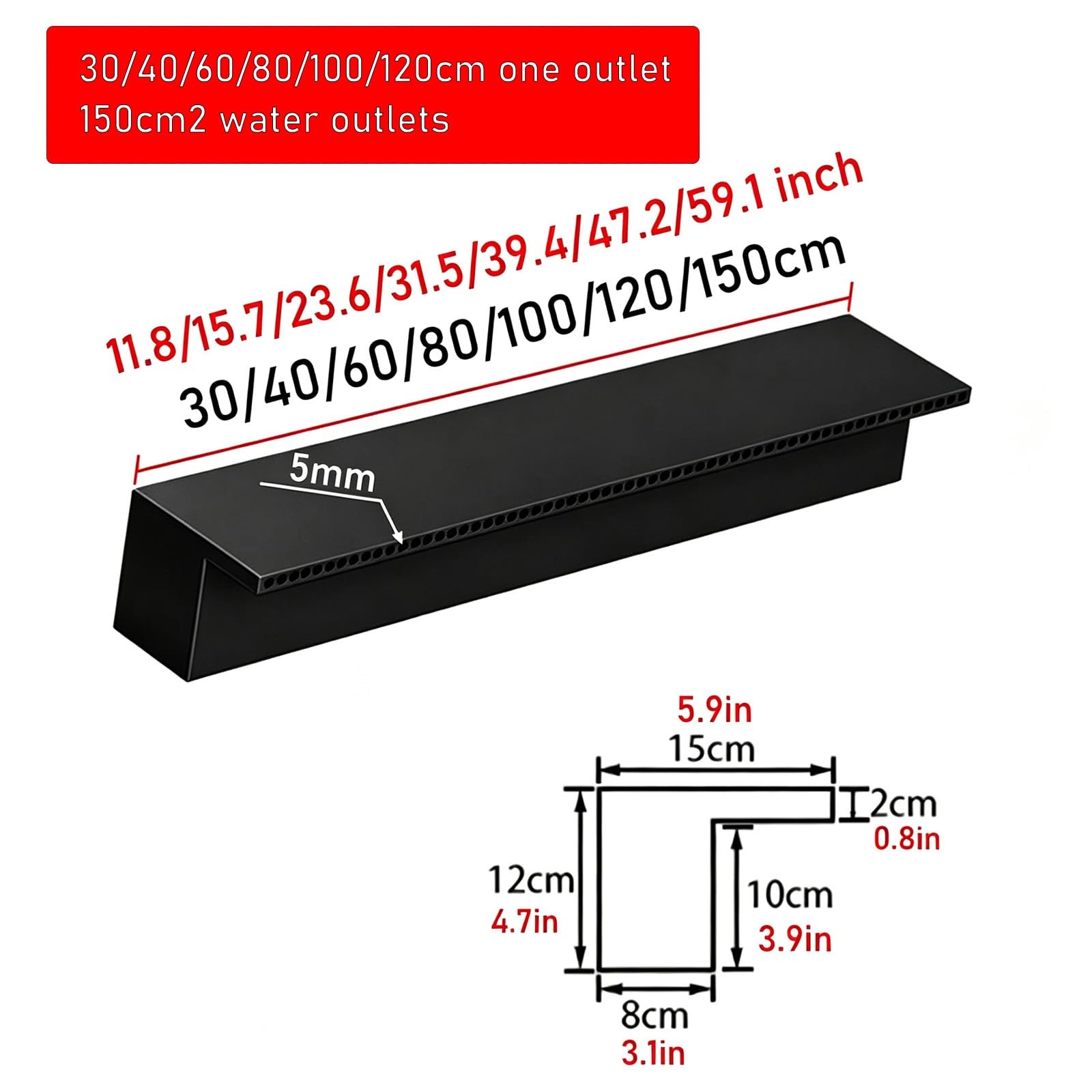 Fontana a Cascata per Piscina, Sfioratore in Acciaio Inox 304 | Per Decorazione da Giardino, Parco Acquatico, Laghetto, Sorgenti Calde e Piscina Spa(150cm)