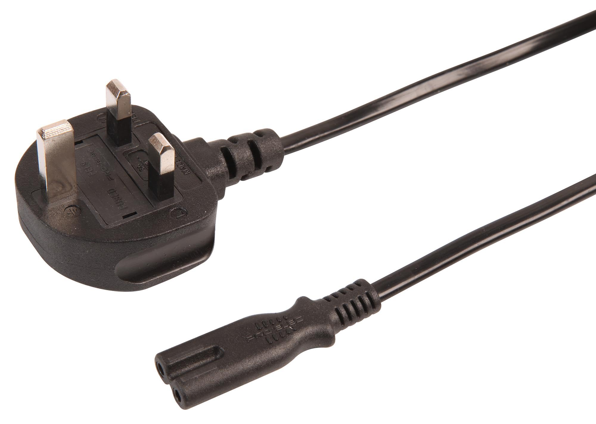Pro Elec Black Uk Mains Plug With 3A Fuse To Iec C7 Power Lead, 5M,