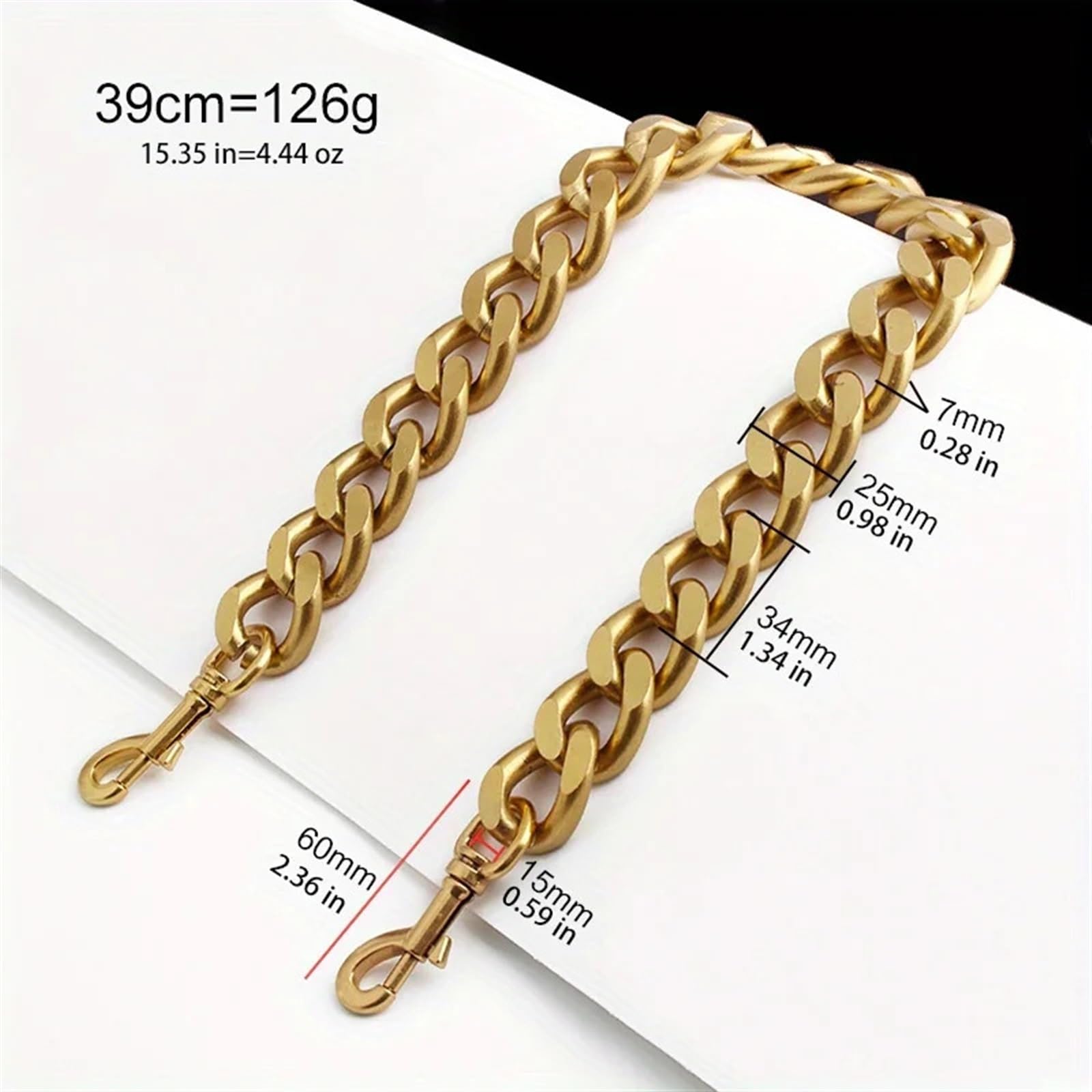 Cadena para bolso Cartera con cadena de aluminio y metal 39-60-100cm, bandolera, correa hombro, gruesa repuesto, decorativa DIY, 1 unidad para Bricolaje(1 piece Total 100cm)