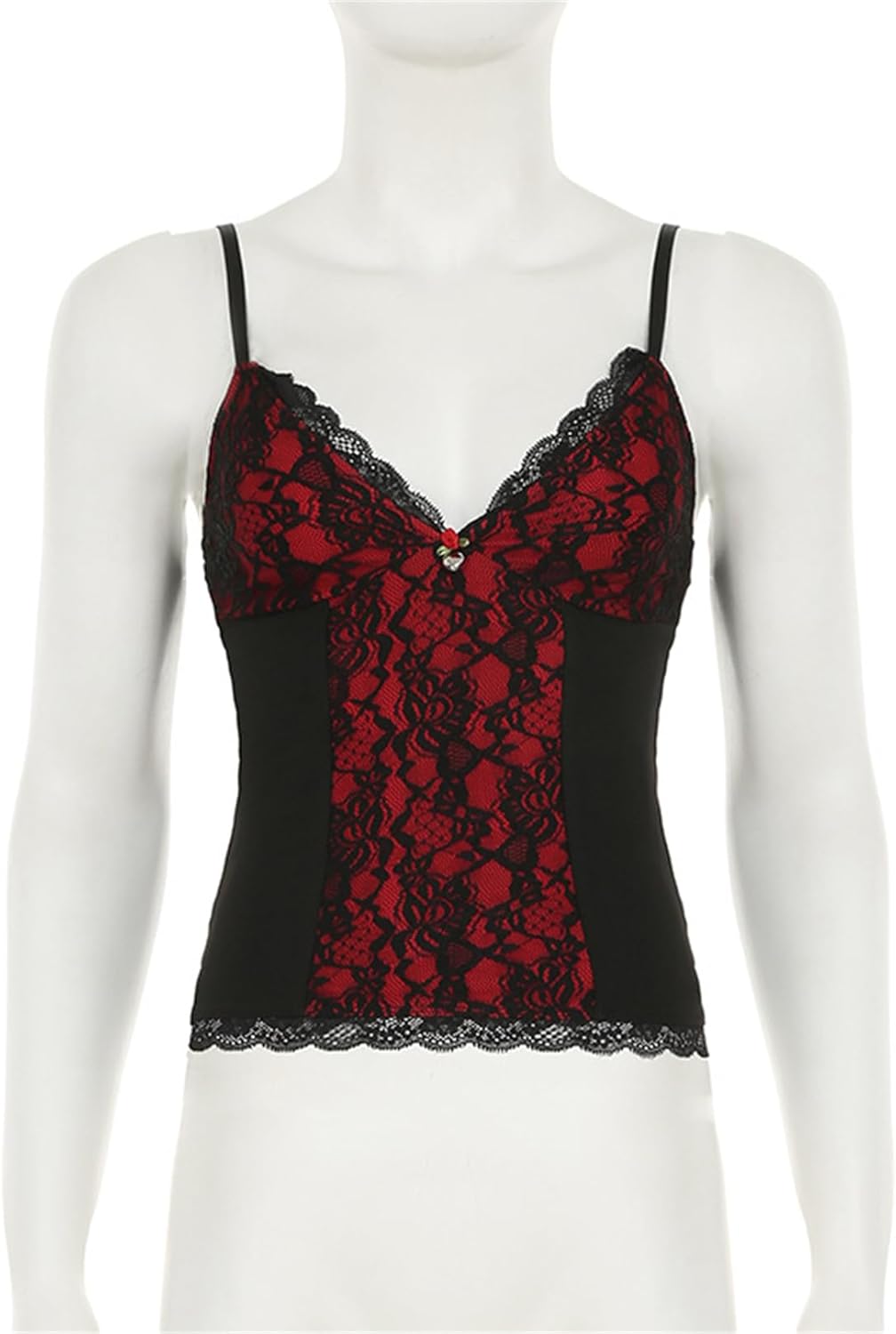 Goth Floral Lace Crop Tank Top Women Punk Spaghetti Strap Backless Sleeveless V Neck Renaissance - Image 4