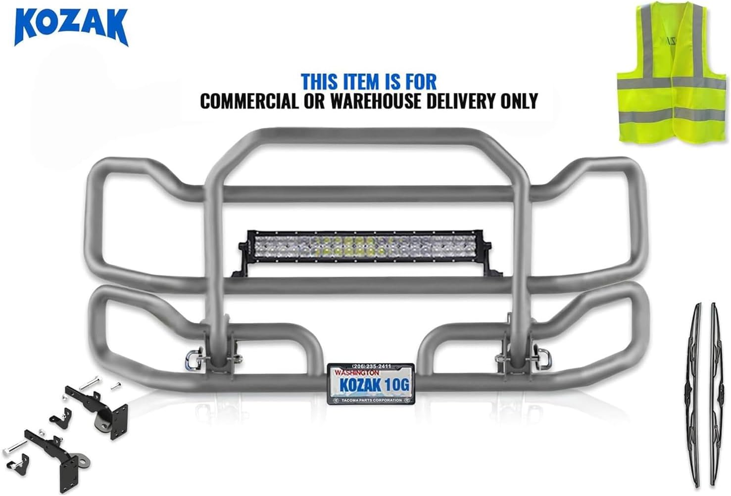 Front Gray Grille Deer Moose Brush Bumper Guard Large Compatible with Peterbilt 579 2013-2020 PLUS Bracket, Logo, 22" LED Light Bar, Wipers, License Plate Holder and Frame, Vest