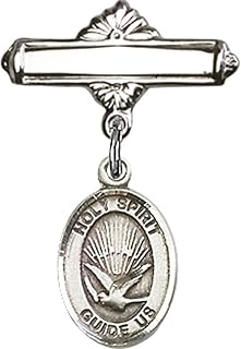 Sterling Silver Baby Badge with Holy Spirit Charm and Polished Badge Pin 1 X 5/8 inches