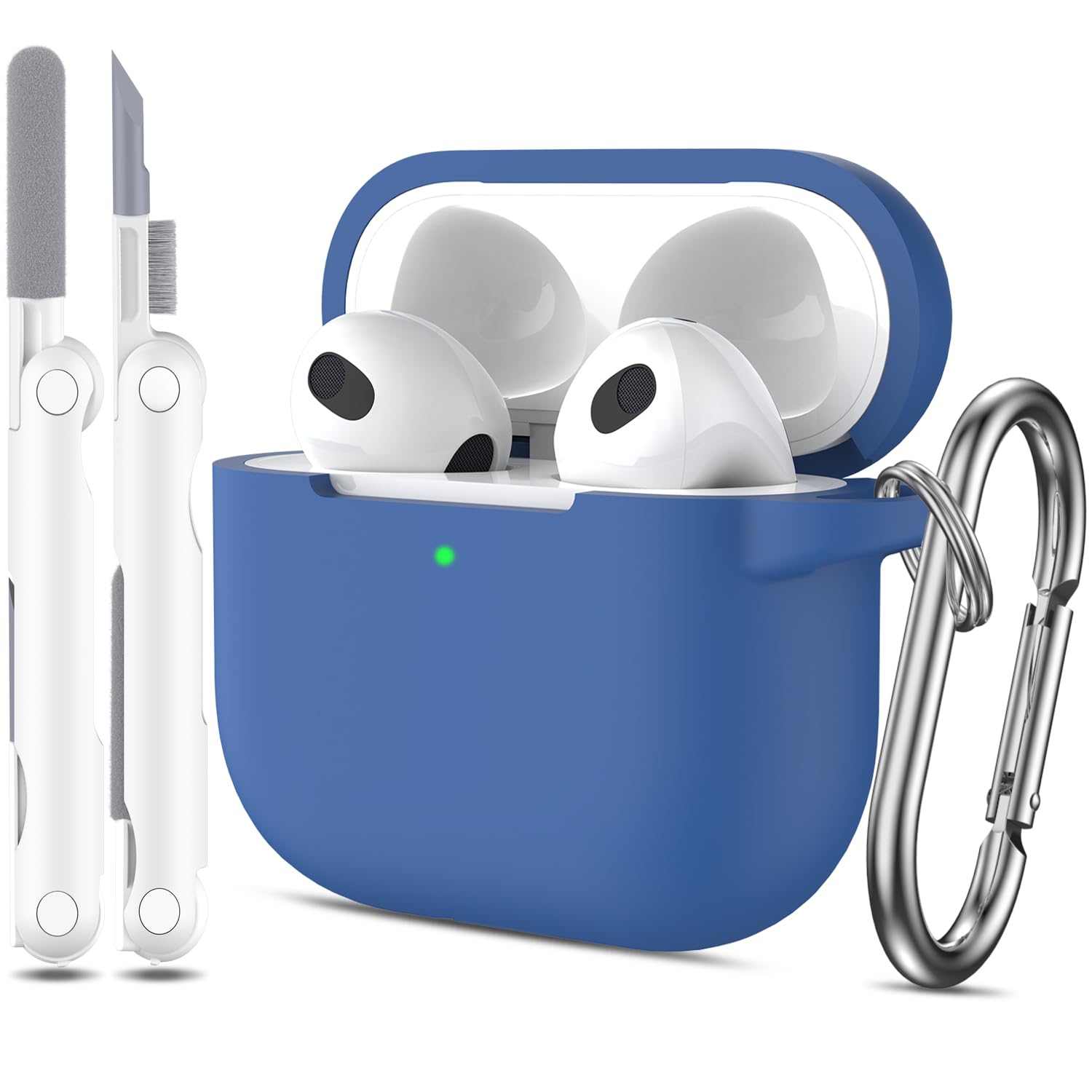 R-fun Airpod 3rd Generation Case with Cleaner Kit and Earphone Hook Cover (2 Pairs), Soft Silicone Protective Case for Airpods 3 2021 - Blue