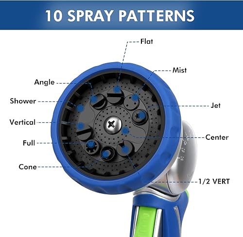 Miniatura 4 de RESTMO Boquilla de manguera de jardín con cabezal giratorio ajustable de 180, rociador de manguera de alta presión, 10 patrones de rociado, gatillo