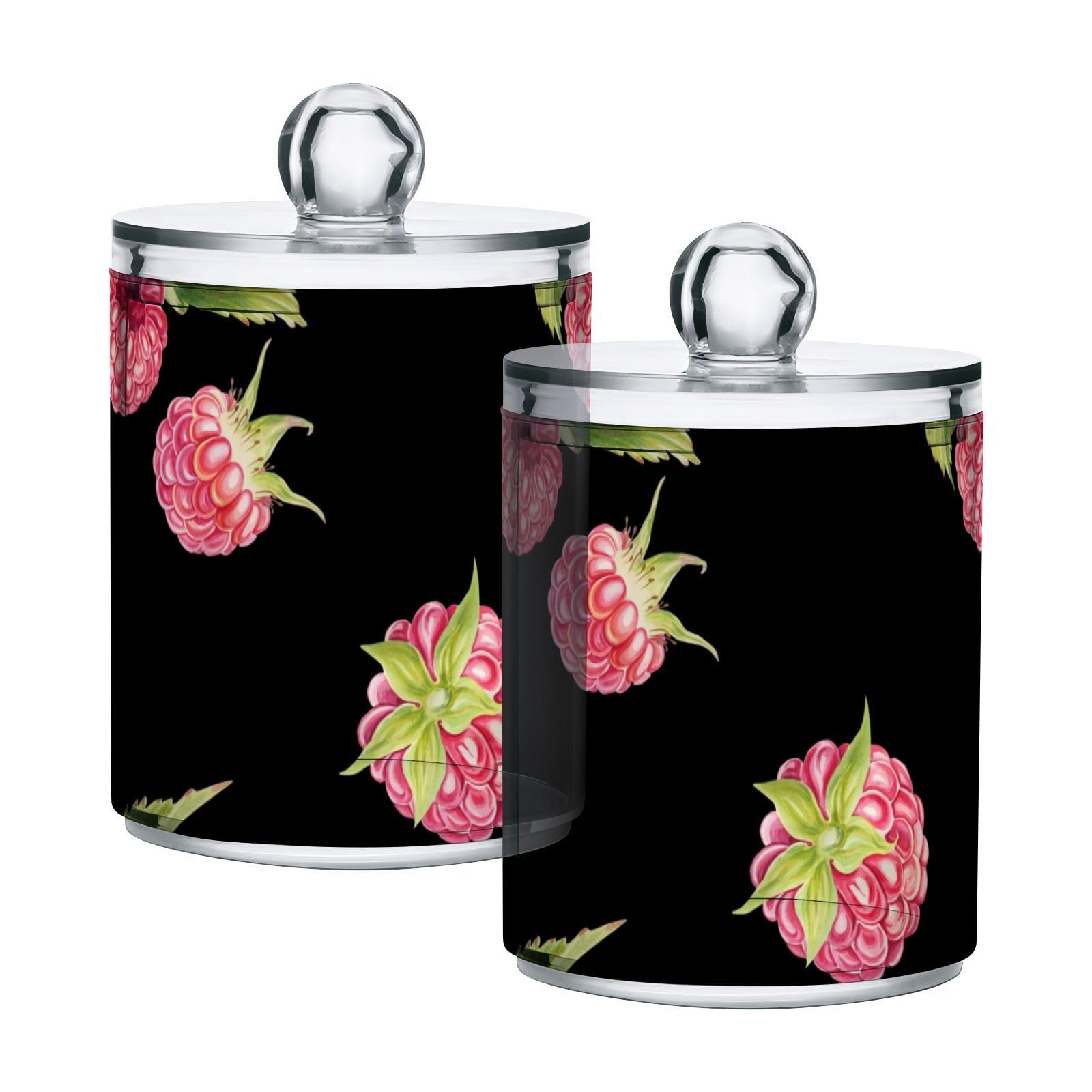Raspberry-pattern Restroom Bathroom Organizers with Lid Qtip Holder Dispenser Apothecary Jars Cotton Balls Pads Swabs Holder Jar 4
