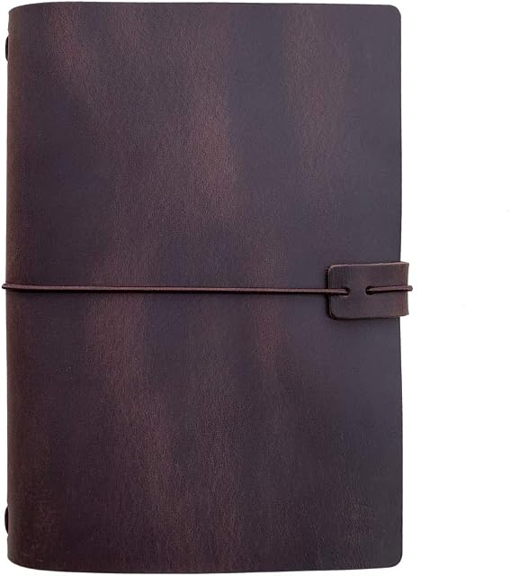 Refillable Leather Travelers Notebook -A5 Travel Journal with Lined Insert, 8.5 x 5.5 Inches, Dark Brown