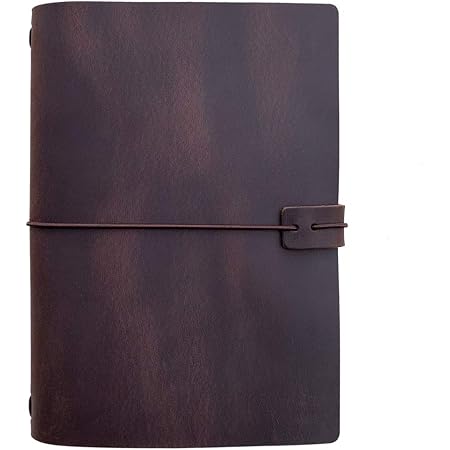 Refillable Leather Travelers Notebook -A5 Travel Journal with Lined Insert, 8.5 x 5.5 Inches, Dark Brown