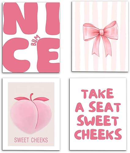 Miniatura 15 de VIIJJUE Decoración de Pared de Baño Azul, Conjunto de 4 Impresiones de Arte de Pared de Karaoke de Ducha Retro Azul para Niñas Preppy, Carteles de