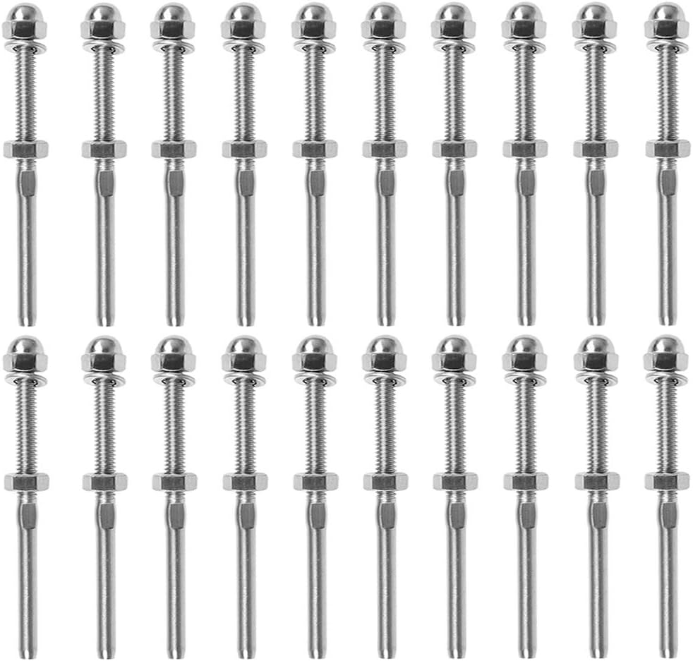 20Pcs Cable Railing Swage Threaded Stud Tension End Fitting Terminal for 1/8" Stair Deck Railing Wood & Metal Post Balusters T316 Stainless Steel Marine Grade