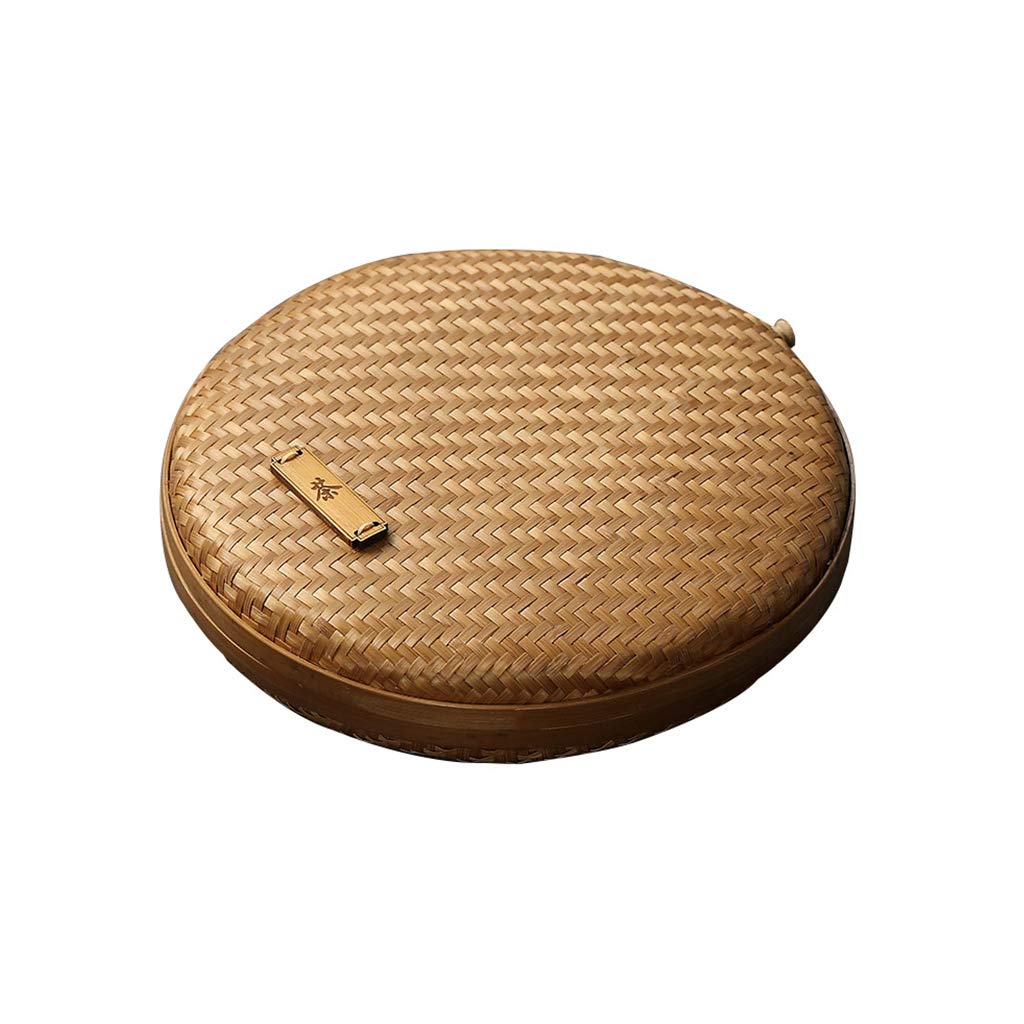Round Rattan Boxes With Lid Hand-Woven Multi-Purpose Wicker Tray 8 Inch Food Bread Table Storage Basket