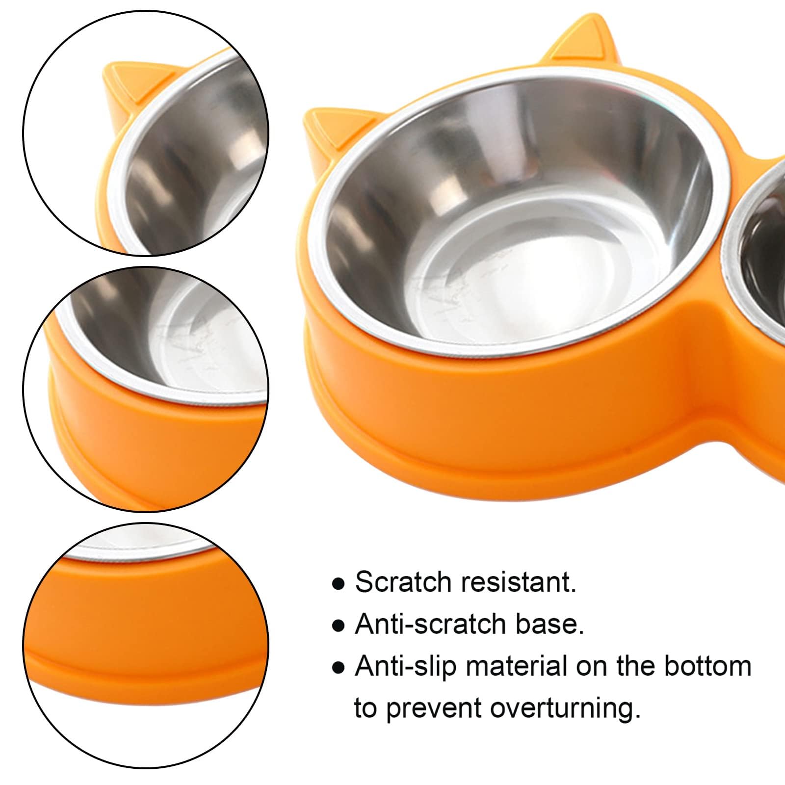 Set Doppia Ciotola per Gatti in Acciaio Inox con Base Antiscivolo, Lavabile in Lavastoviglie