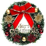 Safeeye Christmas Wreath with Ribbon and Bells, Outdoor Indoor Christmas Wreaths Garland Ornaments Christmas Decorations (12