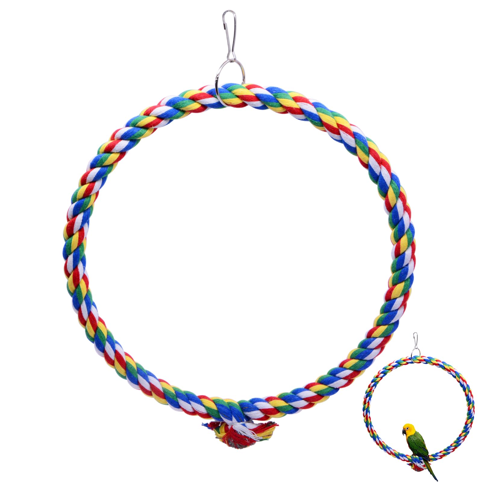 Toolzia 2-Pack Cotton Rope Bird Swings, 25cm Cage Hanging Perch Toys, Durable Bite-Resistant Swing for Budgies, Cockatiels & Small Parakeets