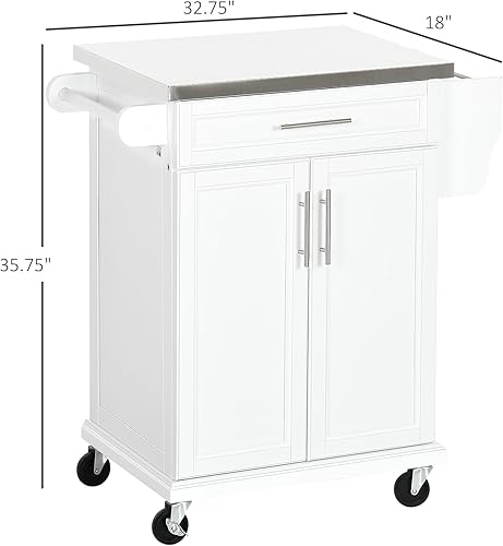 Miniatura 7 de HOMCOM Isla de cocina sobre ruedas, carrito de cocina rodante con encimera de acero inoxidable, cajón, toallero y estante de especias, carrito de