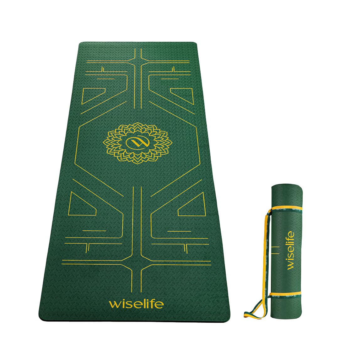 - Wiselife True Alignment Yoga Mat + Sleek Yoga Strap For Men And Women (Probalance Tpe Material 6Mm Extra Thick Extra Long Extra Wide) (Emerald)