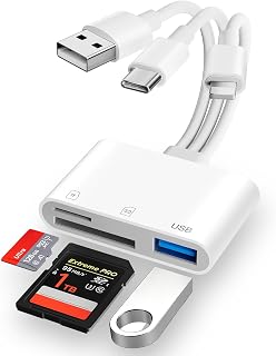 Lector Tarjetas SD para iPhone/USB-C/USB-A, [Certificado Apple MFi] Lector de Tarjetas SD con SD/Micro SD/TF/USB Puerto, Compatible con Teléfonos, Computadoras Portátiles, PC y Cámaras