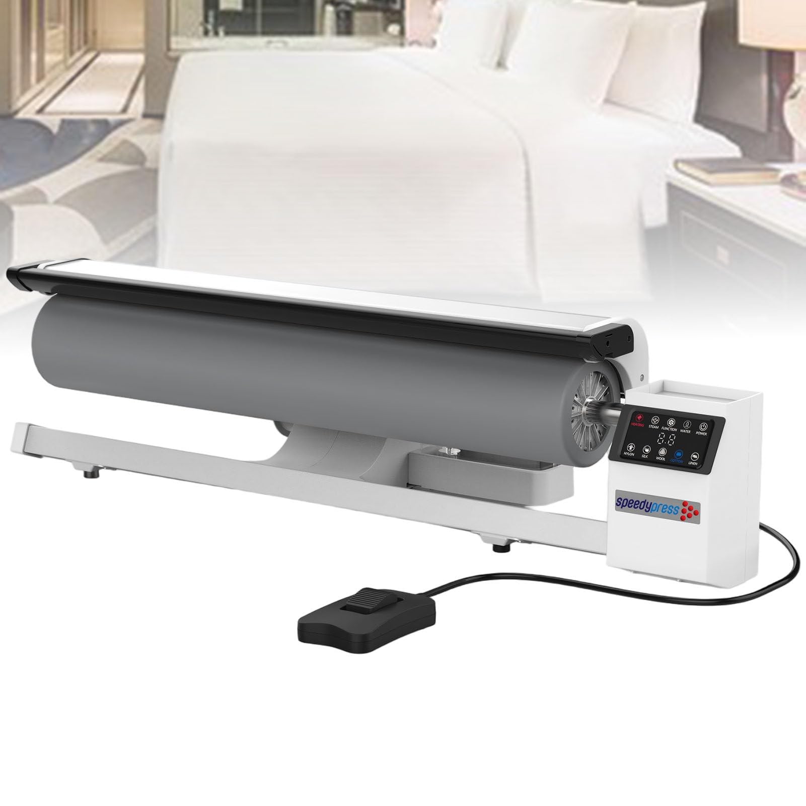 ExoticaBlend Rotary Steam Roller Ironer 90cm, Touchscreen Commercial Ironing Machine, Continuous Steam 70g/min 2L Tank 2.5m/min, for Hotel Linen, Curtains