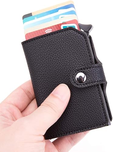 Miniatura 10 de AINAAN Portatarjetas de crédito cartera delgada con bolsillo frontal diseño desplegable de aluminio hasta 7