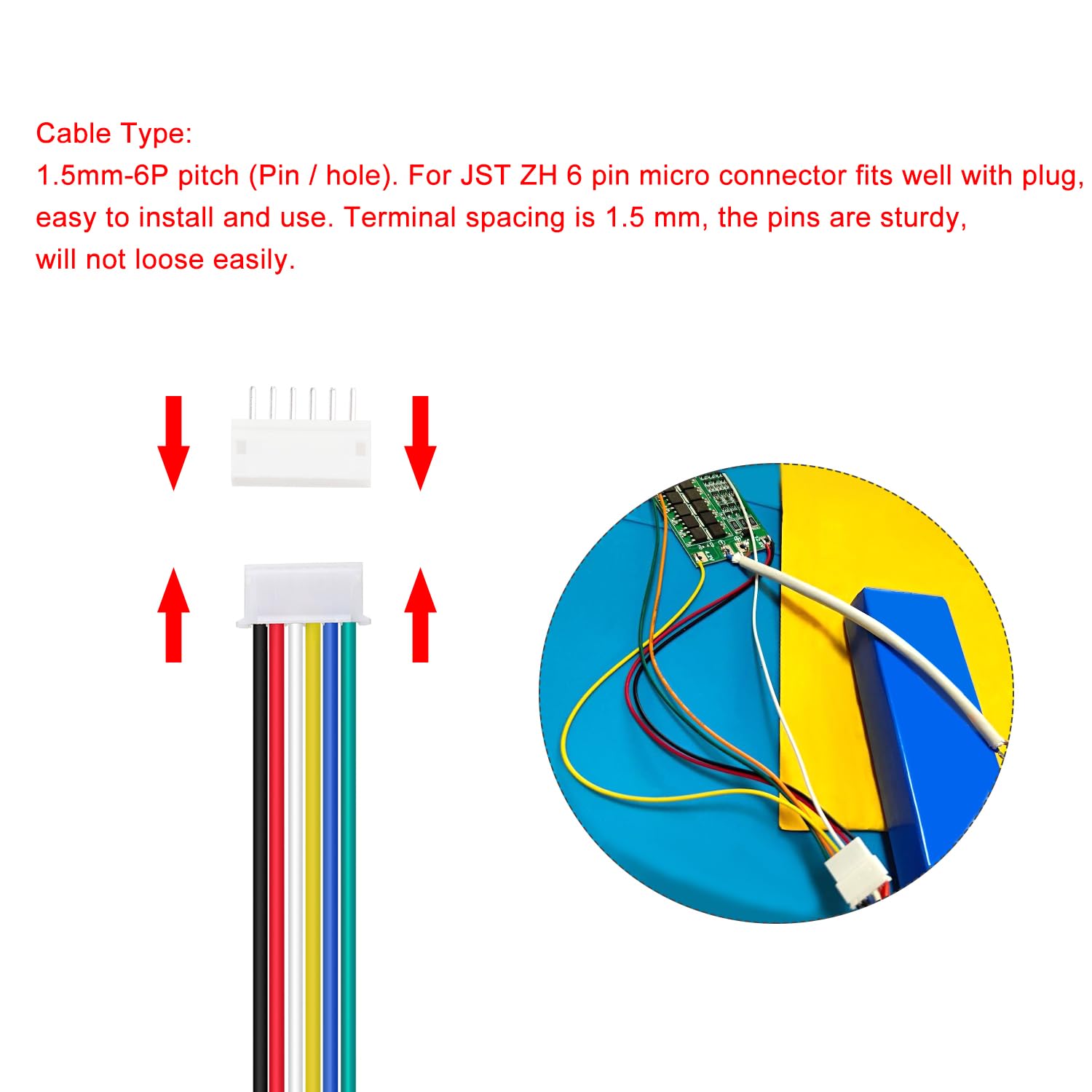 15 Juegos Conectores JST 1.5 ZH, Mini Micro JST ZH 6 Pin Conector Macho con Cable de 150mm 26AWG y Hembra - 5