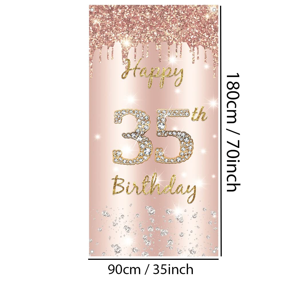 35. urodziny kobiety dekoracja, Happy 35 Birthday Door Banner Różowe złoto, 35. urodziny materiał szyld plakat dekoracja drzwi, 35. urodziny tło baner kobiety, impreza urodzinowa tabliczka powitalna