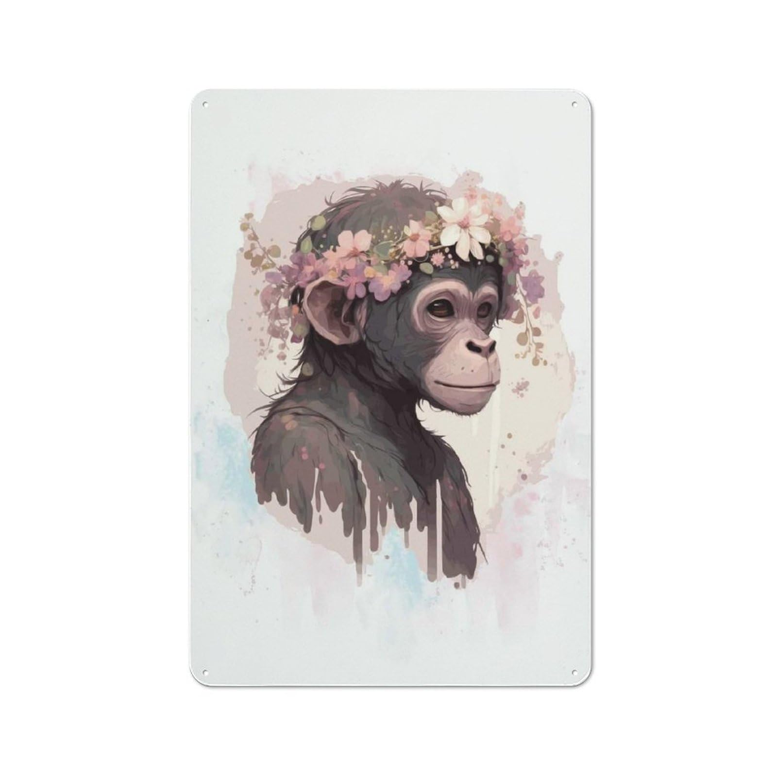 Watercolor Flower Monkey Metal Sign 30x20cm, Vintage Bar Wall Plaque for Diner, Restaurant, Shed Or Kitchen
